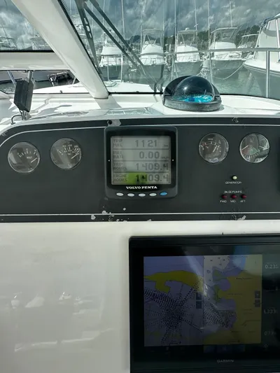  Yacht Photos Pics Dashboard of 2005 Tiara Yachts 3200 Open with navigation instruments.