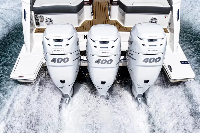 Knot Sorry Yacht Photos Pics 2022 Tiara Yachts 38 LX with triple 400 Verado engines on water.