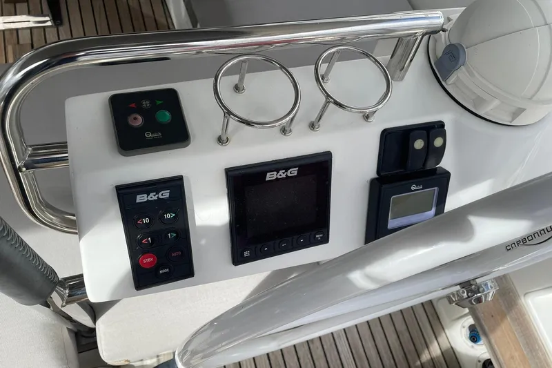 Genka Yacht Photos Pics Control panel of a 2017 Beneteau Sense 50 yacht with B&G navigation instruments.