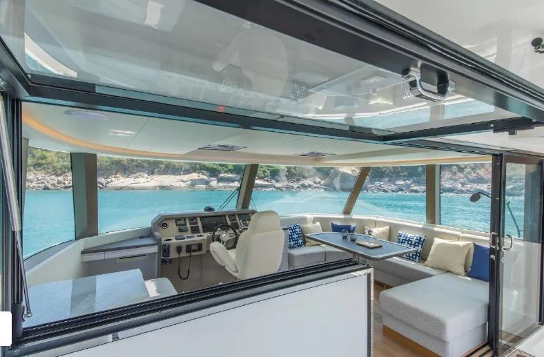 Bikini Sunset Yacht Photos Pics Luxurious interior of Granocean 57 yacht, 2023 model.