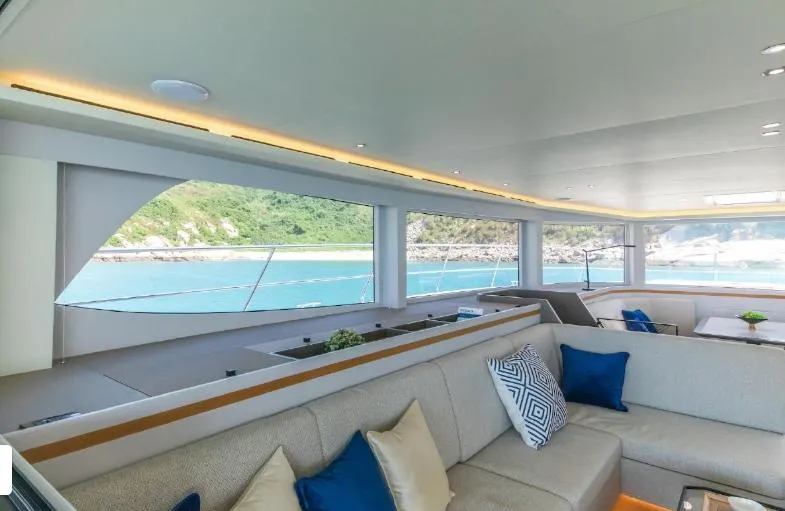 Bikini Sunset Yacht Photos Pics Luxurious interior of Granocean 57 yacht, 2023 model, with ocean view.