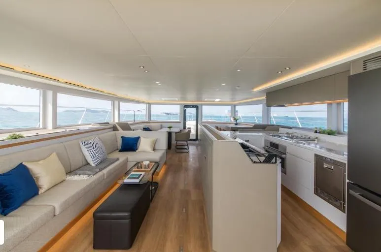 Bikini Sunset Yacht Photos Pics Luxurious interior of Granocean 57 yacht, 2023 model.