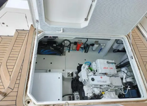 Bikini Sunset Yacht Photos Pics Engine compartment of 2023 Granocean 57 with modern equipment.