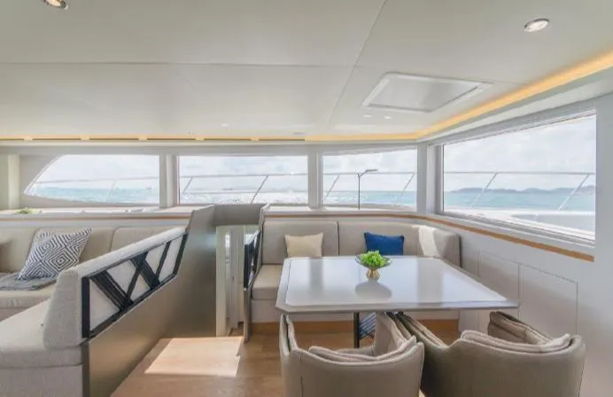 Bikini Sunset Yacht Photos Pics Interior of a Granocean 57 yacht, modern and luxurious, built in 2023.