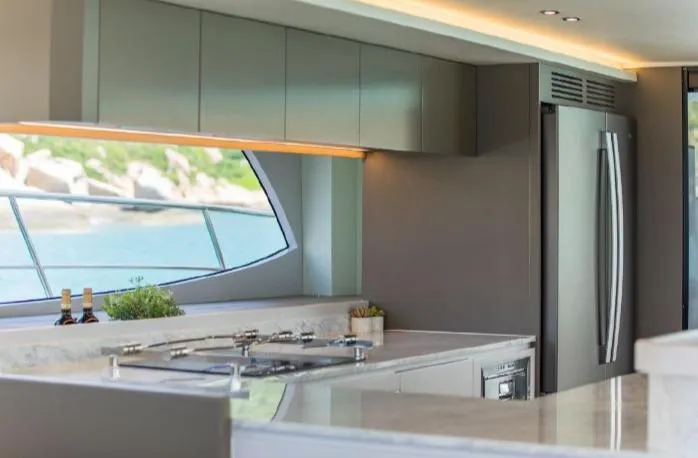 Bikini Sunset Yacht Photos Pics Modern kitchen on a 2023 Granocean 57 yacht.