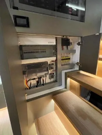 Bikini Sunset Yacht Photos Pics Granocean 57 electrical panel, 2023 model, open cabinet view.