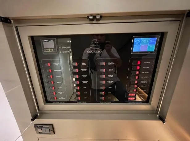 Bikini Sunset Yacht Photos Pics Granocean 57 control panel with indicator lights, 2023 model.