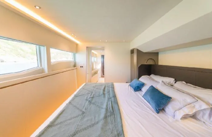 Bikini Sunset Yacht Photos Pics Luxurious bedroom on the Granocean 57 yacht, year 2023.