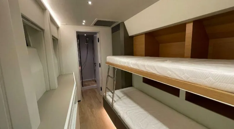 Bikini Sunset Yacht Photos Pics Interior of Granocean 57 yacht with bunk beds, 2023 model.