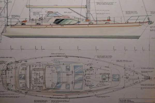 Raynad Yacht Photos Pics Blueprint of a 2000 Custom Steel Cutter World Cruiser sailboat design.