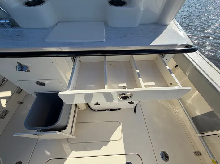  Yacht Photos Pics Interior of 2025 Scout 260 LXF with storage compartments and drawers.