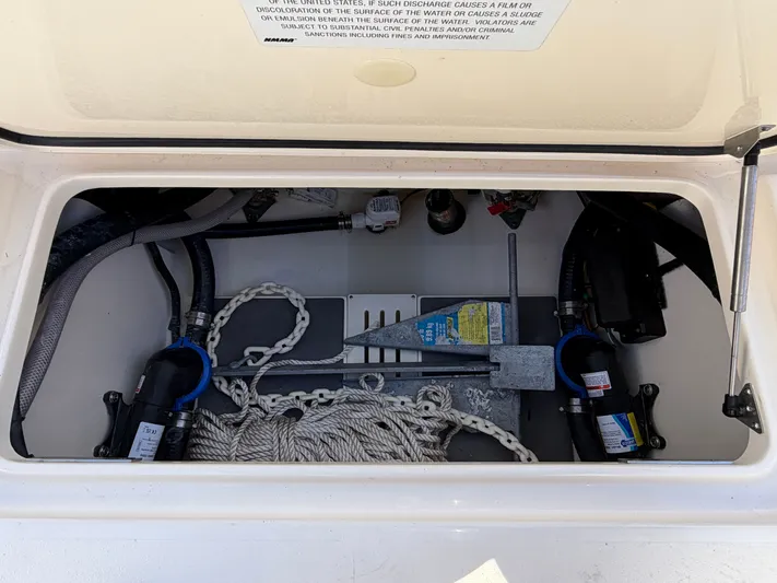  Yacht Photos Pics Storage compartment of 2025 Scout 260 LXF with anchor and ropes.