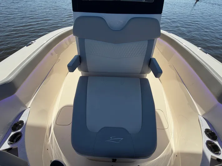  Yacht Photos Pics 2025 Scout 260 LXF boat seat on calm water.