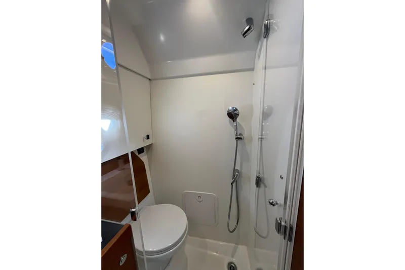  Yacht Photos Pics Bathroom of 2019 Beneteau Swift Trawler 35 with shower and toilet.