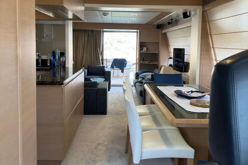  Yacht Photos Pics Interior of 2012 Azimut 78 yacht with modern dining and living area.