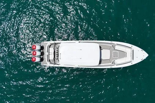 No Name Yacht Photos Pics Overhead view of 2019 Nor-Teck 390 Sport Center Console boat on blue water.