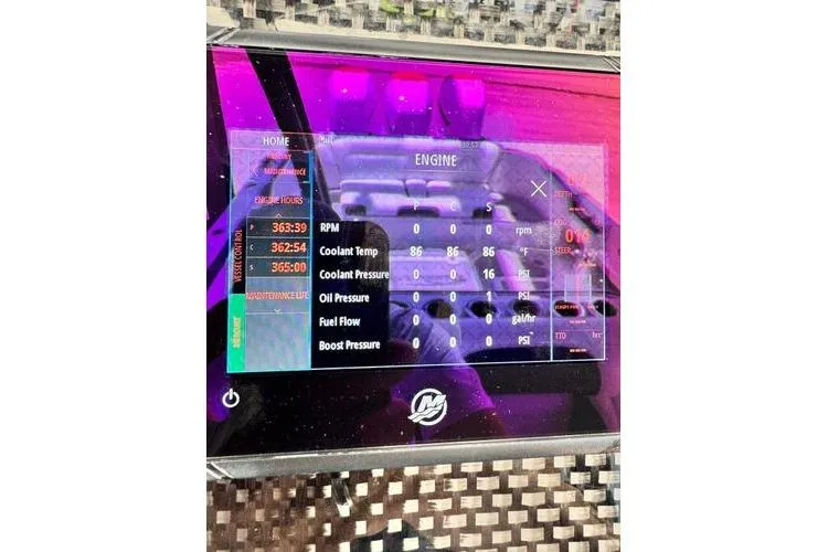 No Name Yacht Photos Pics Dashboard of 2019 Nor-Teck 390 Sport Center Console displaying engine metrics.