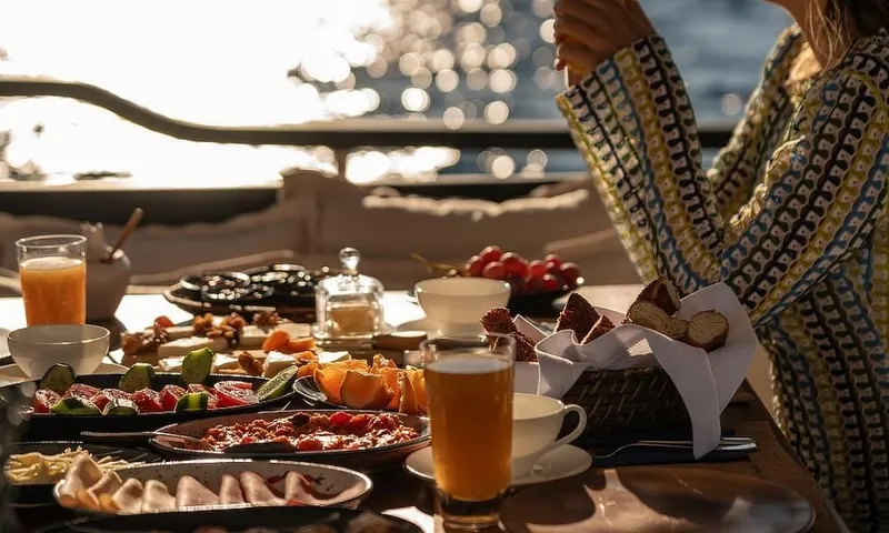 27 M Deluxe Gulet Yacht Photos Pics Luxurious breakfast spread on a 2003 Custom Made Motorsailor yacht, with ocean view.