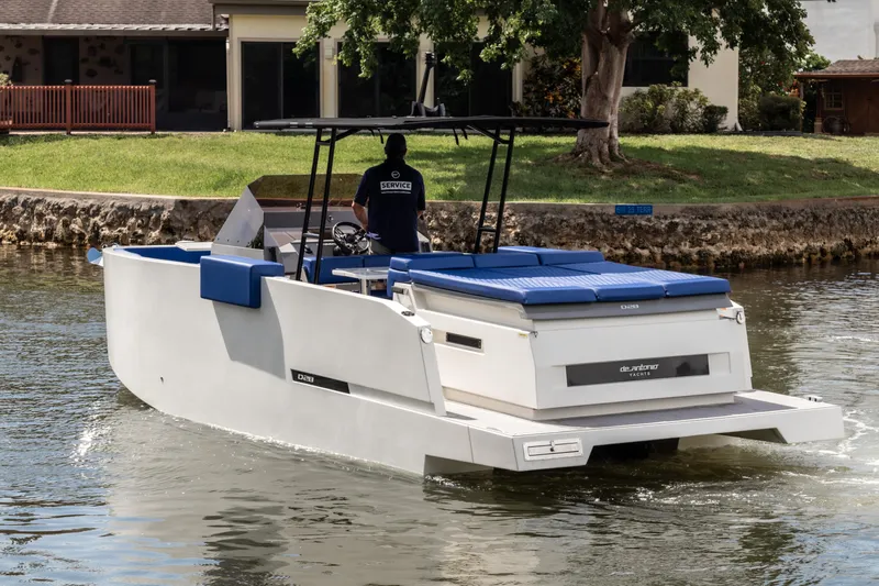  Yacht Photos Pics 2024 De Antonio Yachts D28 Open cruising on a calm waterway.
