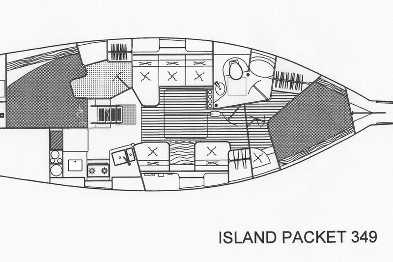 Offline Yacht Photos Pics Floor plan of 2019 Island Packet 349 sailboat, showcasing interior layout and design.