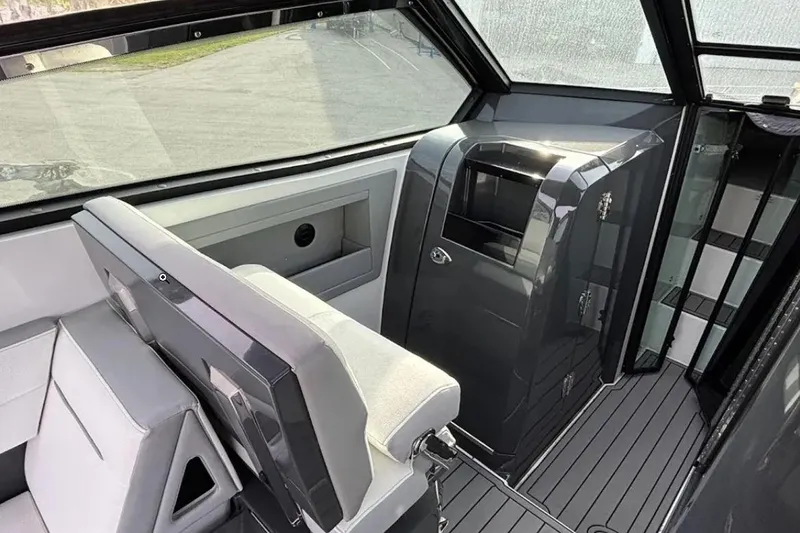  Yacht Photos Pics Interior of 2019 Cobalt A36 boat with sleek seating and modern design.