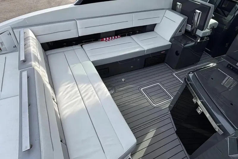  Yacht Photos Pics 2019 Cobalt A36 boat interior with sleek seating and modern design.