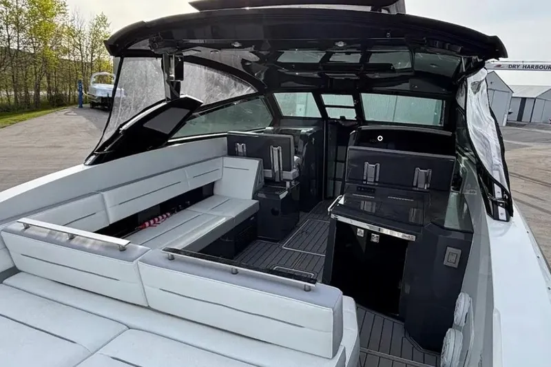  Yacht Photos Pics 2019 Cobalt A36 boat interior with sleek seating and modern amenities.