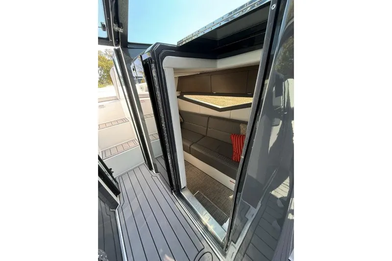  Yacht Photos Pics 2019 Cobalt A36 boat interior with modern seating and sleek design.