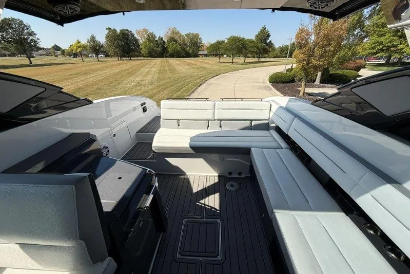  Yacht Photos Pics 2019 Cobalt A36 boat interior with spacious seating and sleek design.