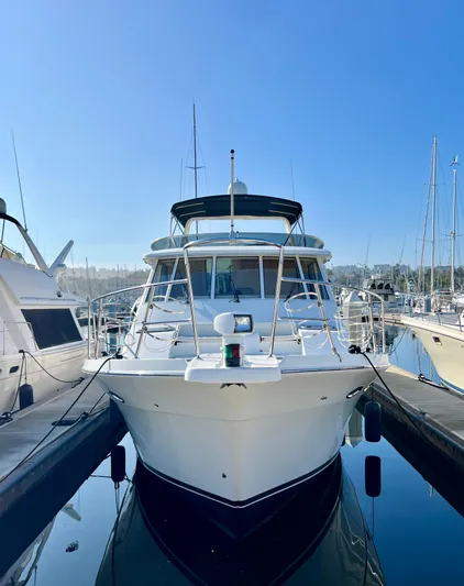 Mamba Mentality Yacht Photos Pics 2008 Meridian 490 Pilothouse yacht docked in marina under clear blue sky.