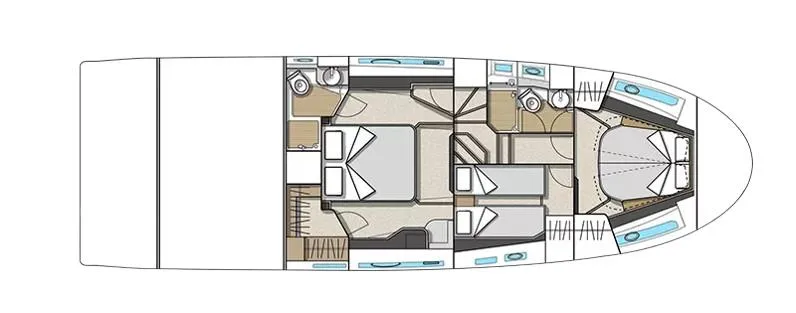  Yacht Photos Pics Floor plan of 2022 Beneteau Monte Carlo 52 yacht, featuring multiple cabins and bathrooms.