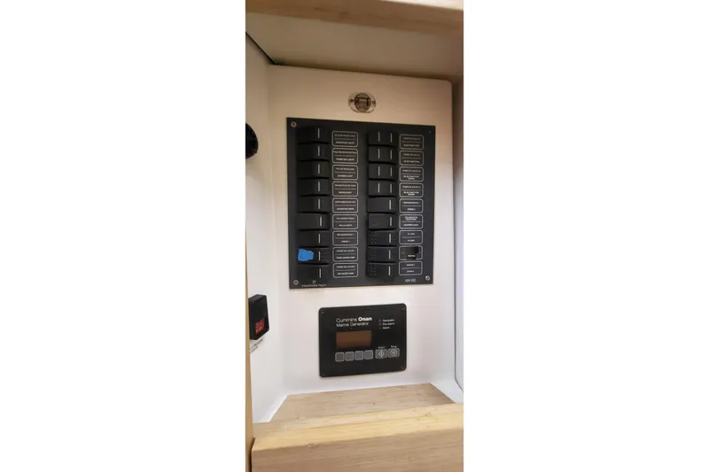 Knot On Call Yacht Photos Pics Electrical control panel on a 2018 Fountaine Pajot Helia 44 catamaran.