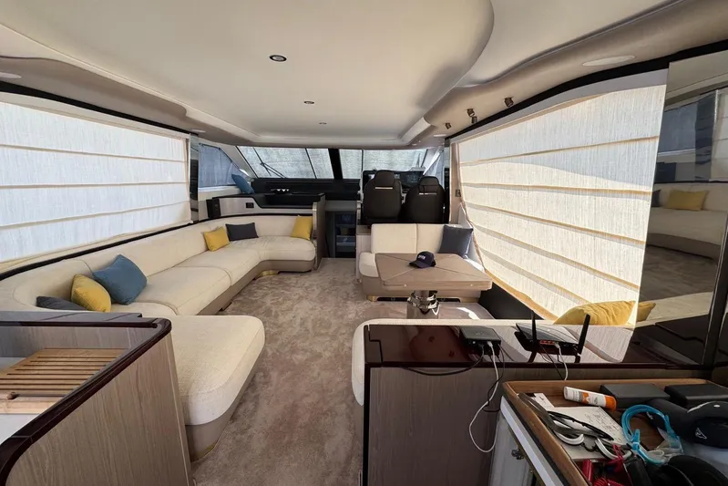  Yacht Photos Pics Luxurious interior of 2024 Azimut 60 yacht with elegant seating and modern design.