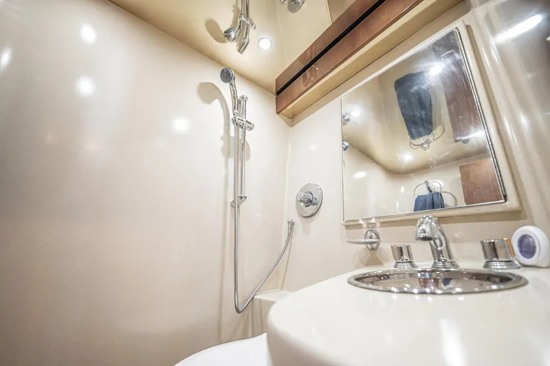 Manana Yacht Photos Pics Luxurious bathroom in 2007 Egg Harbor 43 SportYacht with modern fixtures and elegant design.
