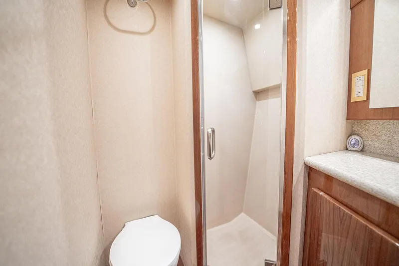 Manana Yacht Photos Pics Bathroom interior of 2007 Egg Harbor 43 SportYacht with shower and toilet.