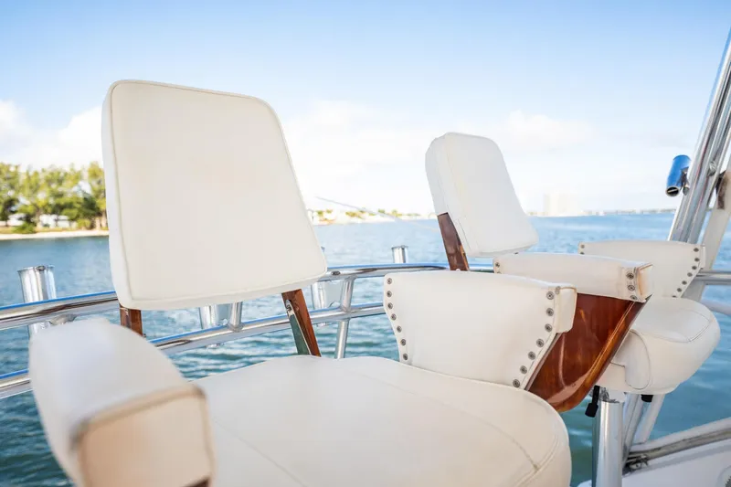 Manana Yacht Photos Pics Luxury seating on 2007 Egg Harbor 43 SportYacht with ocean view.