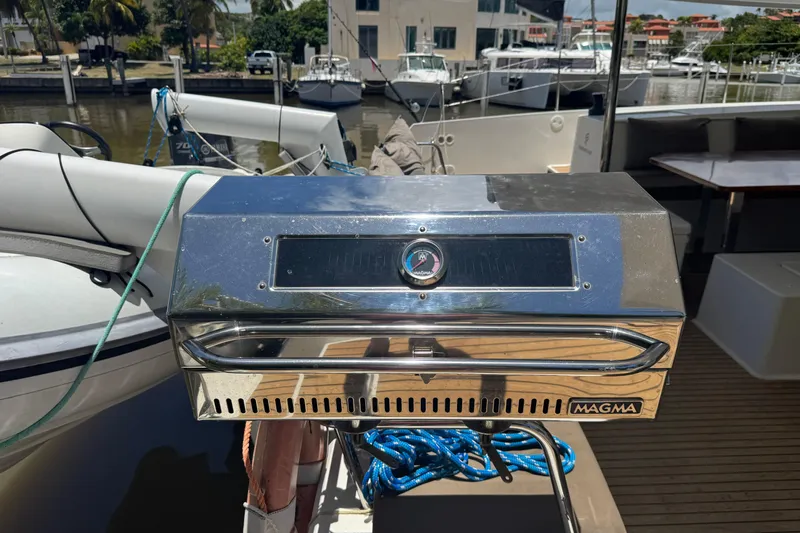 Ten:10 Yacht Photos Pics Stainless steel Magma grill on 2017 Fountaine Pajot SABA 50 yacht deck.