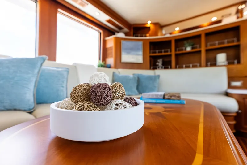 El Legado Yacht Photos Pics Luxurious interior of 2005 Grand Banks 72 Aleutian RP yacht with elegant decor.