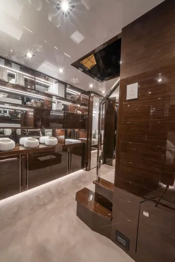  Yacht Photos Pics Luxurious interior of 2020 Pearl 95 yacht with modern design and elegant finishes.