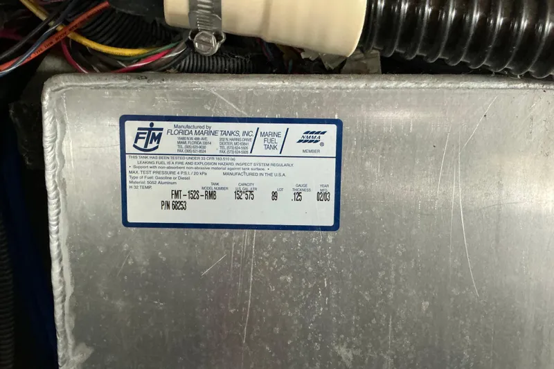 Knee Deep Yacht Photos Pics Label on Florida Marine Tanks, Inc. fuel tank for 2003 Regal Commodore 4260 boat.
