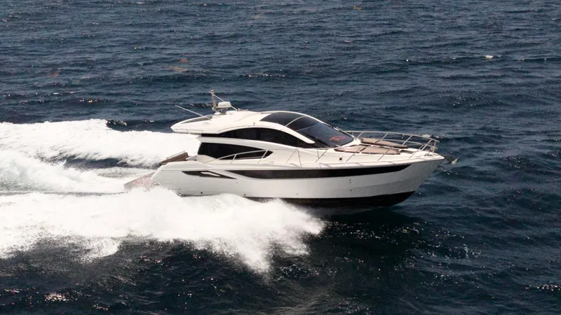 Keep Paddlin Yacht Photos Pics 2019 Galeon 430 HTC yacht cruising on open sea.