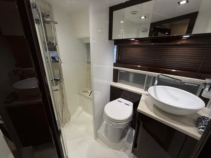 Keep Paddlin Yacht Photos Pics Luxurious bathroom interior of 2019 Galeon 430 HTC yacht with modern fixtures.