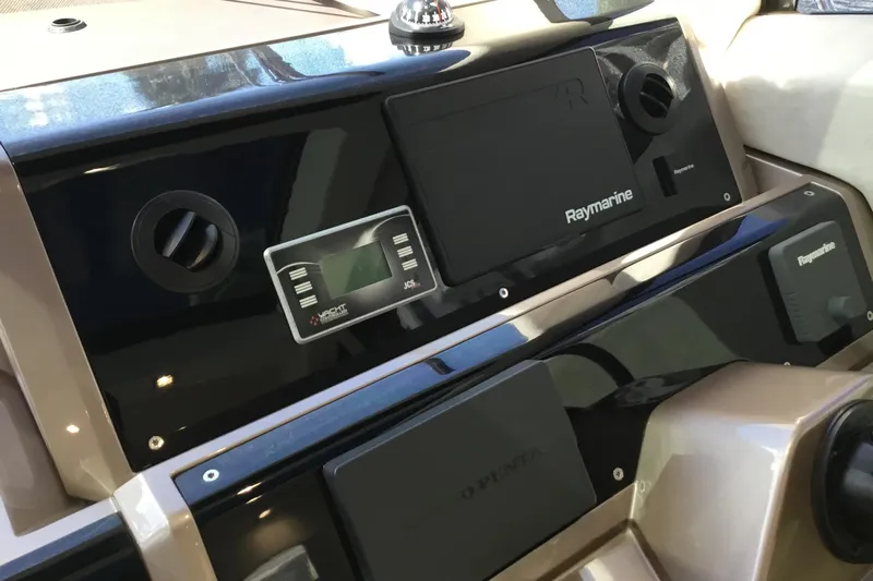 Keep Paddlin Yacht Photos Pics Control panel of 2019 Galeon 430 HTC yacht featuring Raymarine electronics.