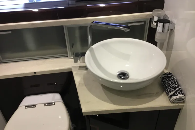 Keep Paddlin Yacht Photos Pics Luxury bathroom in 2019 Galeon 430 HTC yacht with modern sink and fixtures.