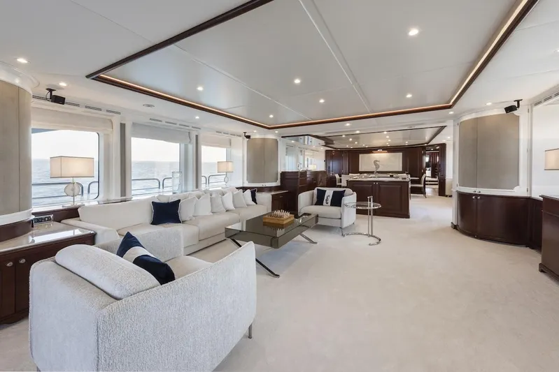 Giorgia I Yacht Photos Pics Luxurious interior of 2009 Benetti Classic 120 yacht with elegant furnishings and ocean view.