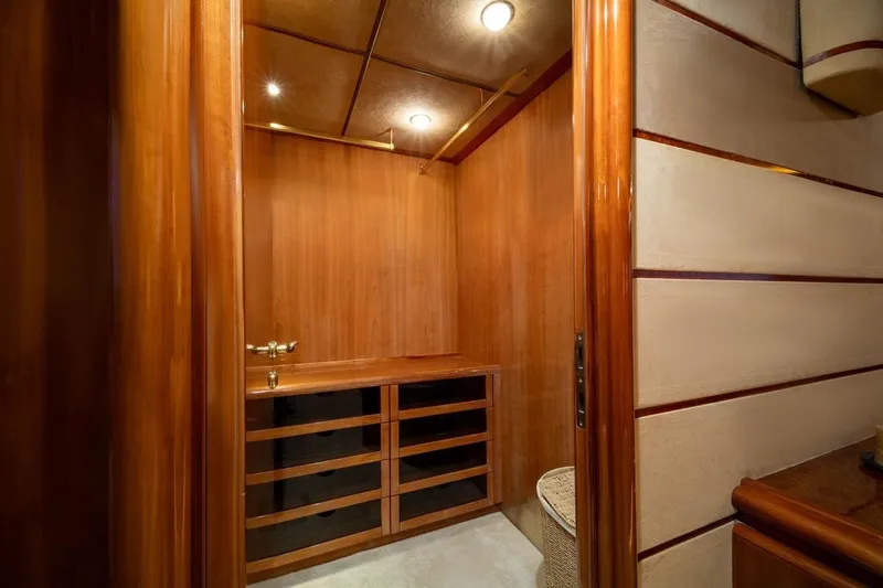  Yacht Photos Pics Luxurious wooden interior of 1999 Ferretti Customline 94 yacht.