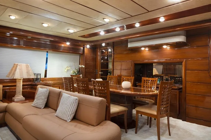  Yacht Photos Pics Luxurious interior of 1999 Ferretti Yachts CUSTOMLINE 94 with elegant wood finishes.