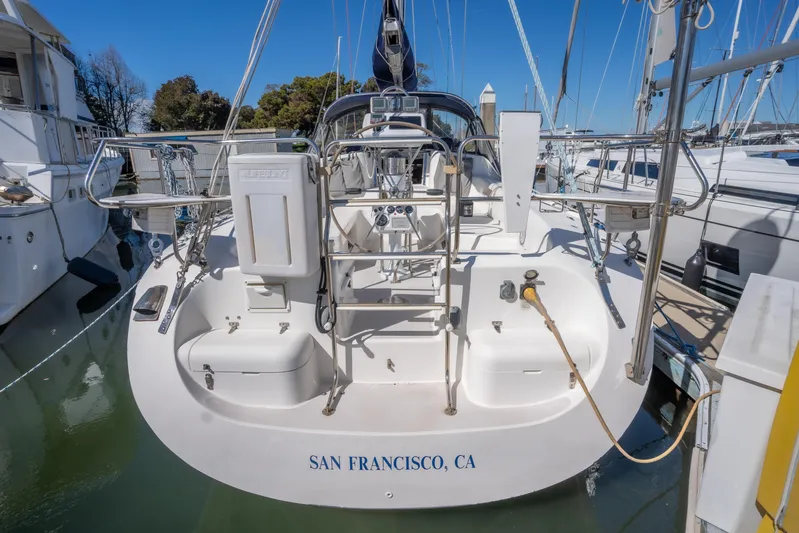 Aries Yacht Photos Pics Catalina 380 sailboat, 2002 model, docked in San Francisco marina.