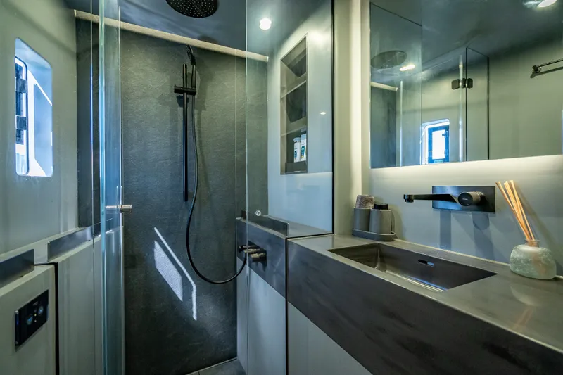 Skip The Wait - Trade Ins Considered Yacht Photos Pics Luxurious bathroom in 2026 Sunreef 60 Power yacht with modern fixtures and sleek design.