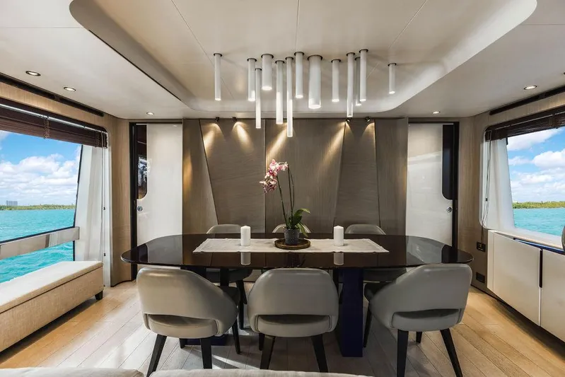 Majestic Moments Yacht Photos Pics Luxurious dining area on 2019 Azimut Grande 27 METRI yacht with ocean view.